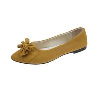 Zapatos de bailarina de ante para mujer, sin cordones, suela puntiaguda, tacón de cuña bajo, zapatos planos de color sólido, tallas grandes, ajuste holgado, calzado de negocios, Amarillo, 37 EU
