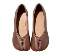 Zapatos de bailarina de piel sintética para mujer, con puntera dividida, informales, sin cordones, clásicos, retro, cómodos, zapatos de vestir de verano, café, 39.5 EU