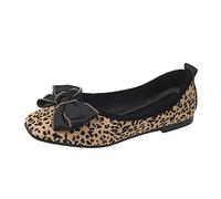 Zapatos de bailarina para mujer, cómodos, planos, bailarinas de primavera para mujer, zapatos casuales, suelos, suelos, dedos del pie, arco, leopardo, calzoncillo de boca plana en cómodas bailarinas