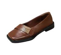 Zapatos de bailarina para mujer, cómodos, planos, retro, punta cuadrada francesa, zapatos británicos de moda para mujer, todos los zapatos pequeños de cuero para mujer, bailarinas para mujer, café