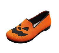 Zapatos de bailarina para mujer, cómodos, planos, zapatos de moda para mujer, con estampado de Halloween, transpirables, ligeros, clásicos, informales, bailarinas para mujer, color beige, naranja, 37