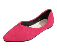 Zapatos de bailarina sin cordones para mujer, tacón bajo, ligeros, cómodos, puntiagudos, color rojo, rosa roja, 39 EU