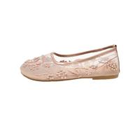 Zapatos de baile casuales con punta redonda bordada e inserciones de malla con perlas, cómodos de llevar todos los días., beige, 38 EU