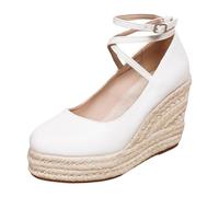 Zapatos de baile con plataforma para mujer, zapatos de novia gruesos con tiras tradicionales tacones altos elegantes y cómodos zapatos de fiesta tacón de octubre, Blanco, 34 EU