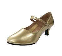 Zapatos de baile de las mujeres del extremo abierto latino tango vals fiesta social salsa bachata salsa sandalias de baile para las mujeres pequeño talón Rhinestone moderno para latín, dorado, 40 EU