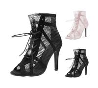 Zapatos de baile de moda con tacón para mujer, altura de tacón negro, botas de club de baile, de malla, elegantes, para fiestas de verano, salsa, latín, tango, bachata, actuación, fiesta, práctica