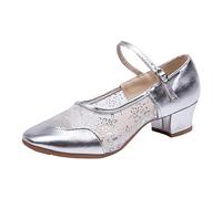 Zapatos de baile de mujer estándar cerrado zapatos latinos salsa rendimiento sandalias tango vals danza zapatos de baile con tacón, A25 Silver, 38 EU