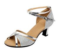 Zapatos De Baile De Salón, Comodidad De Tacones Altos Zapatos De Baile Bals De Caminar Deportivo De Punta Abierta Sala Zapatos De Baile Latino para Mujer Sala Sala Salsa Sandalias, plateado, 37 EU