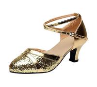 Zapatos de baile de tango, danza, lentejuelas, zapatos de salón de baile, zapatos sociales latinos para mujer, tacones altos, sandalias de vestir de apoyo para mujer, Gold, 37.5 EU