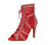 Zapatos de Baile for Mujer, Botines Latino for Fiesta Salsa salón, Tacones Aguja for para Mujer(Red,9.5CM_46)