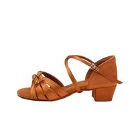 Zapatos de baile for niñas y mujeres, sandalias latinas for salón, zapatos tango moderno, práctica salsa con tacones bajos(3.5cm Brown,26 (18cm))
