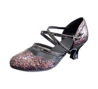 Zapatos de baile latino brillantes con parte superior de malla correas para un agarre seguro - Tacón medio elegante y cómodo ajuste versátil para el día a día y el ocio eventos, Negro , 40 EU