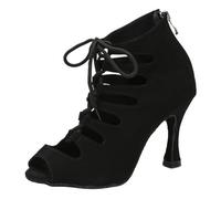 Zapatos de Baile Latino for Mujer, Botas satén for Tango, Salsa, Rumba, salón, Zapatos Barra, Tacones Altos para Mujer(Black Heel 7.5CM,9.5)