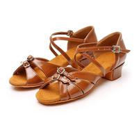 Zapatos de Baile Latino for Mujer, Zapatos de Baile en Barra Modernos, Salsa Tango, tacón Alto, Zapatos Latinos Ajustables for niñas, salón de Baile(Brown Glossy,30)