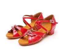 Zapatos de Baile Latino for Mujer, Zapatos de Baile en Barra Modernos, Salsa Tango, tacón Alto, Zapatos Latinos Ajustables for niñas, salón de Baile(Red Glossy,39)
