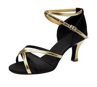 Zapatos De Baile Latino Mujer Botines Salsa Bachata Tango Chacha Tacones Altos Sala De Baile Latino Sandalias Señoras Sandalia Tango Las Tardes Zapatos De Baile Latino, Negro , 38 EU