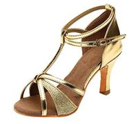Zapatos De Baile Latino Mujer Botines Salsa Bachata Tango Chacha Tacones Altos Sala De Baile Latino Sandalias Señoras Sandalia Tango Las Tardes Zapatos De Baile Latino, P Oro, 38 EU