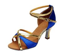 Zapatos De Baile Latino Mujer Botines Salsa Bachata Tango Chacha Tacones Altos Sala De Baile Latino Sandalias Señoras Sandalia Tango Las Tardes Zapatos De Baile Latino, azul, 38 EU