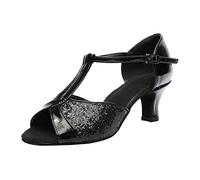 Zapatos De Baile Latino Mujer, Confort Tacones Altos Zapatos De Tango Bals De Caminar Deportivo De Punta Abierta Zapatos De Baile Latino para Damas Salón Salsa Salsa Latina Sandalias, Negro , 37 EU