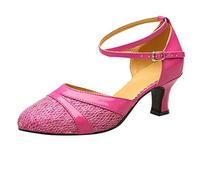 Zapatos de Baile Latino Mujer Moda Plata Zapatos de Tacón Elegantes Suave Sandalias Ajustables con Strass Zapatos Salsa Mujer Cerrados Zapatos Danza Moderna Lentejuelas para Fiesta, Rosa Cálida, 38 EU