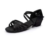 Zapatos De Baile Latino Mujer Punta Abierta Satén - Sandalias De Mujer Con Banda Cruzada Sandalia De Boca De Pescado De Tacón Bajo Cuadrado Sandalias Cerradas Detrás Elegantes Zapatos De Salsa Tango
