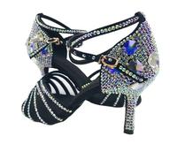 Zapatos De Baile Latino Mujer Zapatos de baile latino Full Rhinestone Fondo suave Adulto SALSA Diamond Salsa Salón(8.5cm black,37(23.5cm))