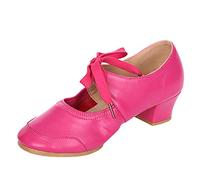 Zapatos de baile latino para mujer, con cordones, tacones de salón modernos, ritmo de salsa, práctica de enseñanza, Mary Jane, suaves, cómodos, zapatos de baile, hot pink, 36.5 EU