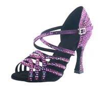 Zapatos De Baile Latino para Mujer Zapatos de Baile Latino Suela Blanda Salsa Salón Malla for Mujer Tacones Altos para Baile(Purple,8.5CM_4.5)