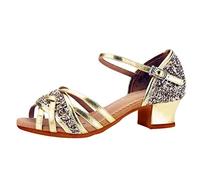 Zapatos de baile latino para niñas, talla 10, sandalias de tacón bajo con lentejuelas de cristal, sandalias lisas, antideslizantes, sandalias de ajuste cómodo, sandalias de moda con puntera abierta