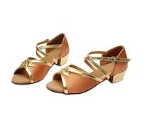 Zapatos de baile latino para niños, suaves, tacón plano, lentejuelas, zapatos de baile de satén para interiores, zapatos de baile, Brown, 12 UK Child X-Narrow