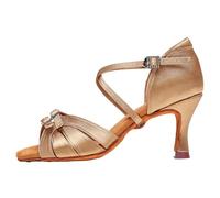 Zapatos de Baile Latino salón for Mujer, Zapatos tacón for Salsa, Tango, Jazz, Fondo Superior Ajustables Suaves for niña para Women(Beige 7.5cm,36)