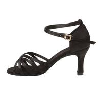 Zapatos de baile latino salón for mujeres, niñas, Tango, Salsa, tacones altos, zapatos for interiores, seda satinada, 7/5CM(Black 7cm,34)