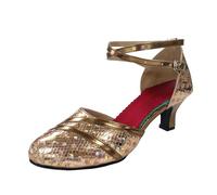Zapatos de baile latino Sandalias de mujer Tango Latino Jazz Zapatos de punta redonda Tacón bajo Zapatos de baile modernos Salón de baile Zapatos de mujer Tacones altos, marrón, 40 EU