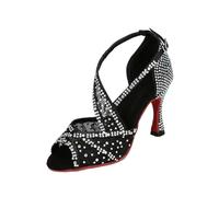 Zapatos de Baile Latino Transpirables Malla, Sandalias con Diamantes tacón Alto, Fondo Suave for Interiores, Jazz Tango para Women(Black,Heel 7CM_40)