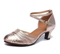 Zapatos de Baile Latino y Salsa para Mujer Zapatos de Tango Zapatos de tacón de Bloque con Tiras(Champagne-3.5CM.EU 41)