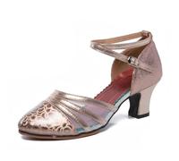 Zapatos de Baile Latino y Salsa para Mujer Zapatos de Tango Zapatos de tacón de Bloque con Tiras (Dorado Champagne, Adulto, Mujer, 42, Números, Sistema Tallas Calzado EU, Mediano)