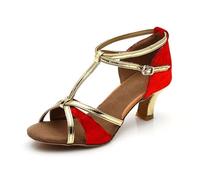 Zapatos de baile latinoamericanos con suela suave - Tacones cómodos para bailes de salón Ideal para practicar Perfecto para eventos de baile Elegante Versátil y elegante, rojo, 38 EU