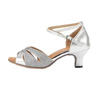 Zapatos de baile latinos para mujer, suela de goma de 5,5 cm, tacón medio, suela suave, plata, 38 EU