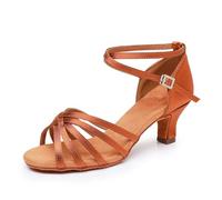 Zapatos de Baile Latinos Profesionales - Satén, Banquete, Salsa, Práctica - A01 Marrón, Talla 38 EU, Tacón 5 cm
