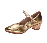 Zapatos de Baile Mujer para Mujeres Profesional de Satén Zapatos de Salsa y Bachata Tacones Bajos con Strass Danza Punta Cerrada/Abierta Social Zapato de Baile para Principiantes Práctica, dorado, 38