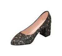 Zapatos de baile para mujer, con lentejuelas, tacón de bloque, punta puntiaguda, gran tamaño, confort chic y elegante, zapatos de tacón para baile, boda, fiesta, ceremonia, salida y diario, 01 negro1