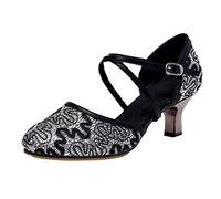 Zapatos de baile para mujer, elegantes tacones de danza para mujer, con correa cruzada, hebilla, zapatos de baile, lentejuelas, sandalias con tacón, sandalias sociales anchas para bodas y fiestas, a