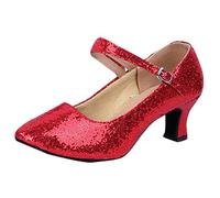 Zapatos de baile para mujer, zapatos de baile latino, zapatos de baile Modeng, correa de tobillo, puntera cerrada, purpurina sintética, para noche, boda, tango, salón, moderno, charol latino, tacones