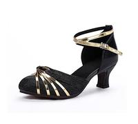 Zapatos de Baile para Mujeres con tacón Medio para Salsa Zapatos Latinos Tango Zapatillas de Baile Sandalias de Tacon para Danza (Negro, 41)