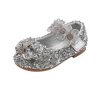 Zapatos de baile para niñas con perlas brillantes efecto brillante para pequeñas princesas, plata, 22.5 EU