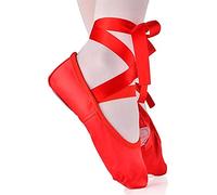 Zapatos de baile, zapatos de ballet, 1 par de zapatos de ballet para niñas y adultos, zapatos de ballet de satén para gimnasia, suela dividida con cinta, pantuflas de baile para niñas y mujeres, Red