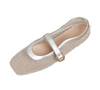 Zapatos de ballet de malla transpirable estilo Mary Jane con puntera cuadrada que se deslizan hacia adentro, cómodos zapatos casuales para mujer para el día a día y viajes, plata, 40 EU