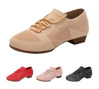 Zapatos de ballet de tela para mujer, zapatos de salsa, tango, zapatos de entrenamiento huecos, tacones elásticos para damas, zapatos de baile de claqué para niños y niñas adultas, Khaki, 38 EU
