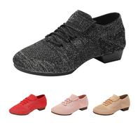 Zapatos de ballet de tela para mujer, zapatos de salsa, tango, zapatos de entrenamiento huecos, tacones elásticos para damas, zapatos de baile de claqué para niños y niñas adultas, Black, 39.5 EU