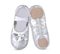 Zapatos de ballet para niñas, niños y niños, diseño de purpurina con un bonito arco dividido, ballet, ballet, espectáculos escénicos, gimnasia, plateado, 25 EU